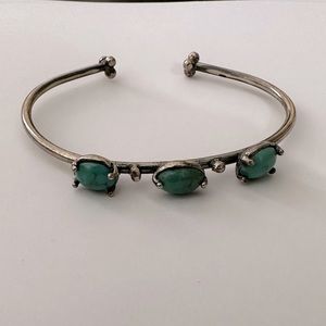 925 Silver open bangle bracelet turquoise blue natural stones adjustable size